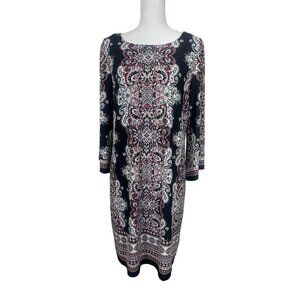 STUDIO ONE Paisley Print A-Line Dress Black/Red/Gray Sz L NWT
